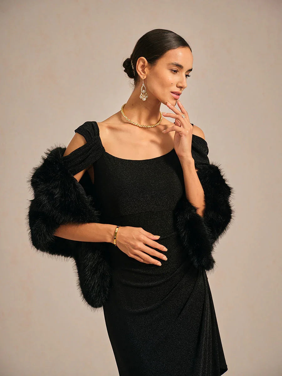 Cold Shoulder Glitter Metallic Knit Dress