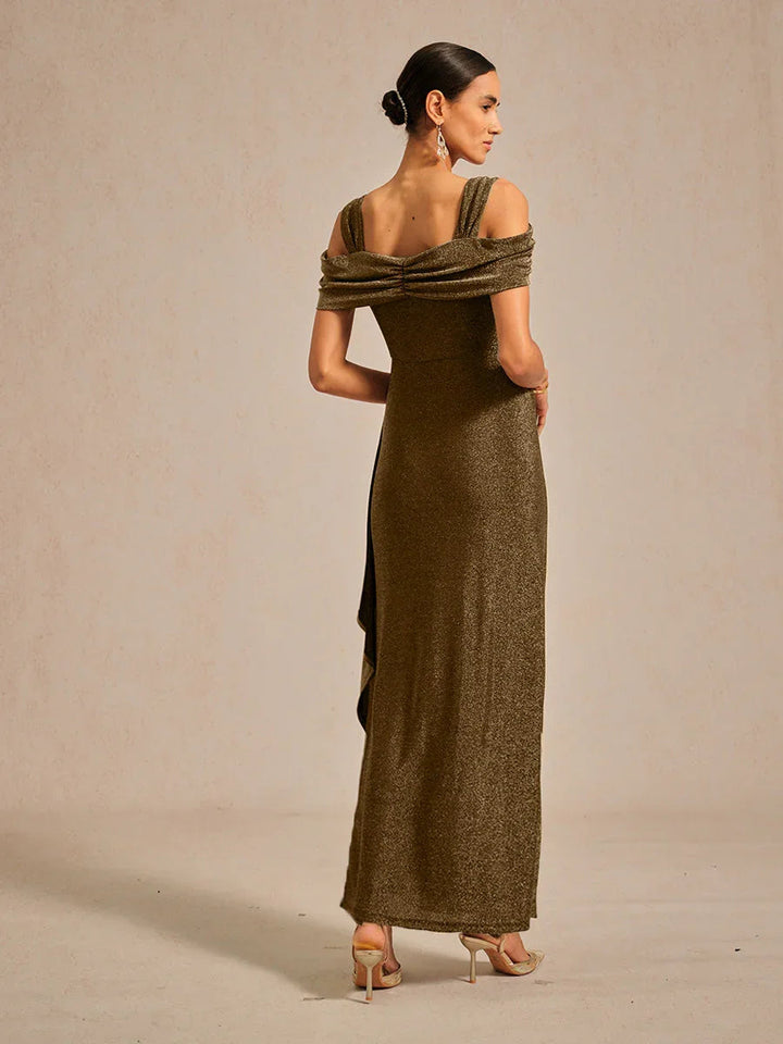 Cold Shoulder Glitter Metallic Knit Dress
