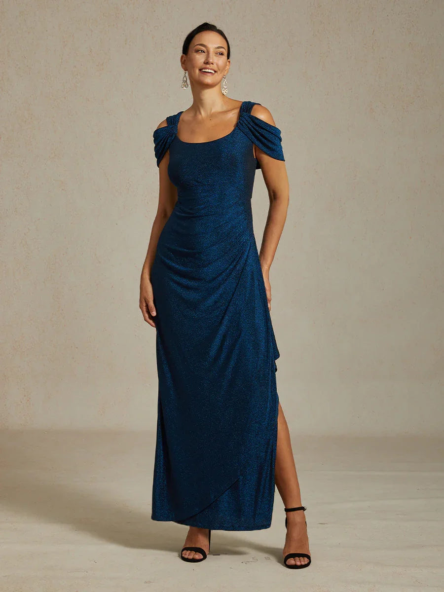 Cold Shoulder Glitter Metallic Knit Dress