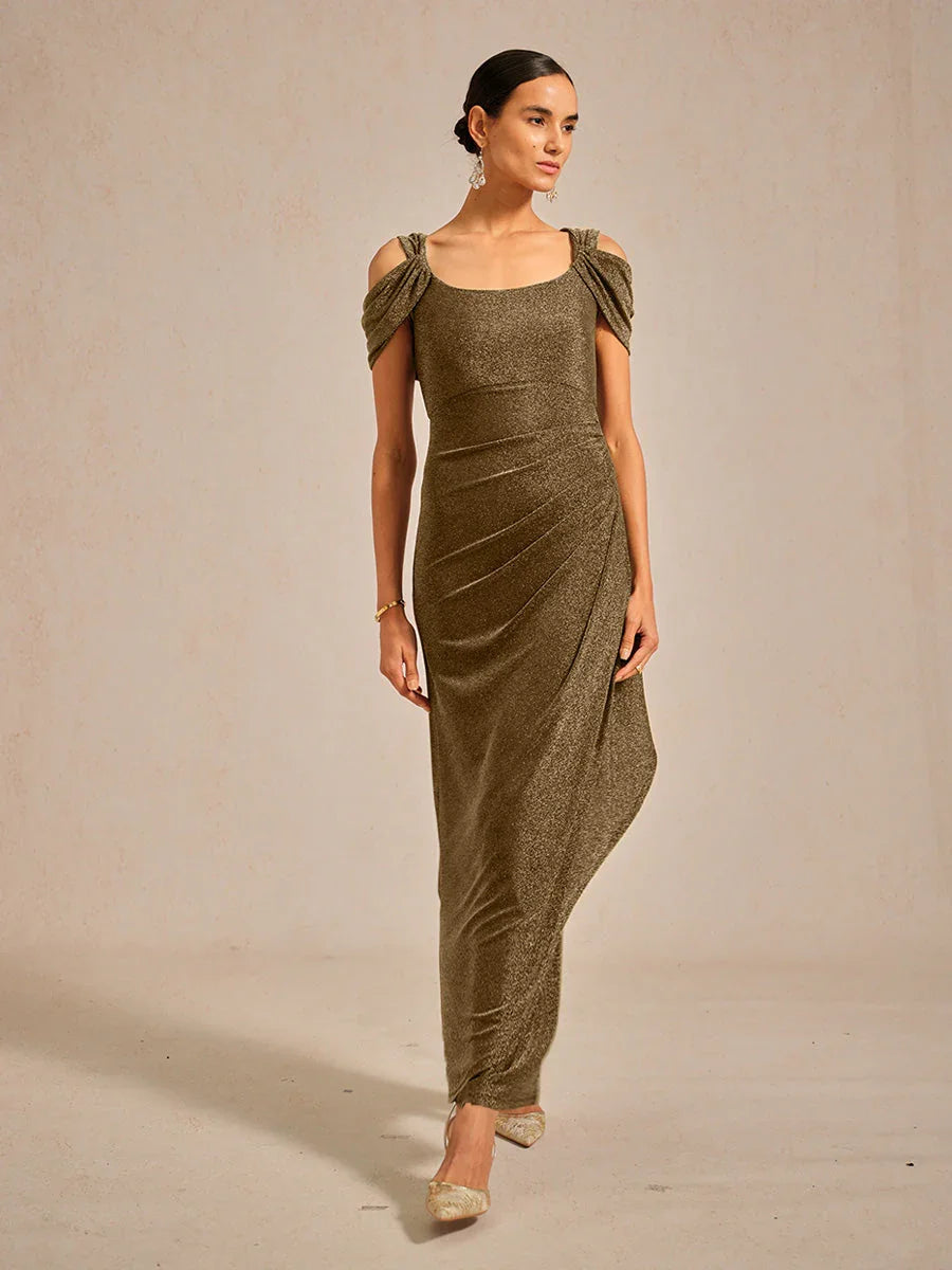 Cold Shoulder Glitter Metallic Knit Dress