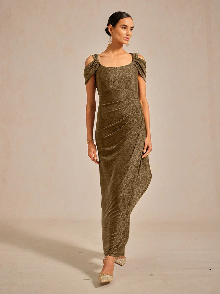 Cold Shoulder Glitter Metallic Knit Dress