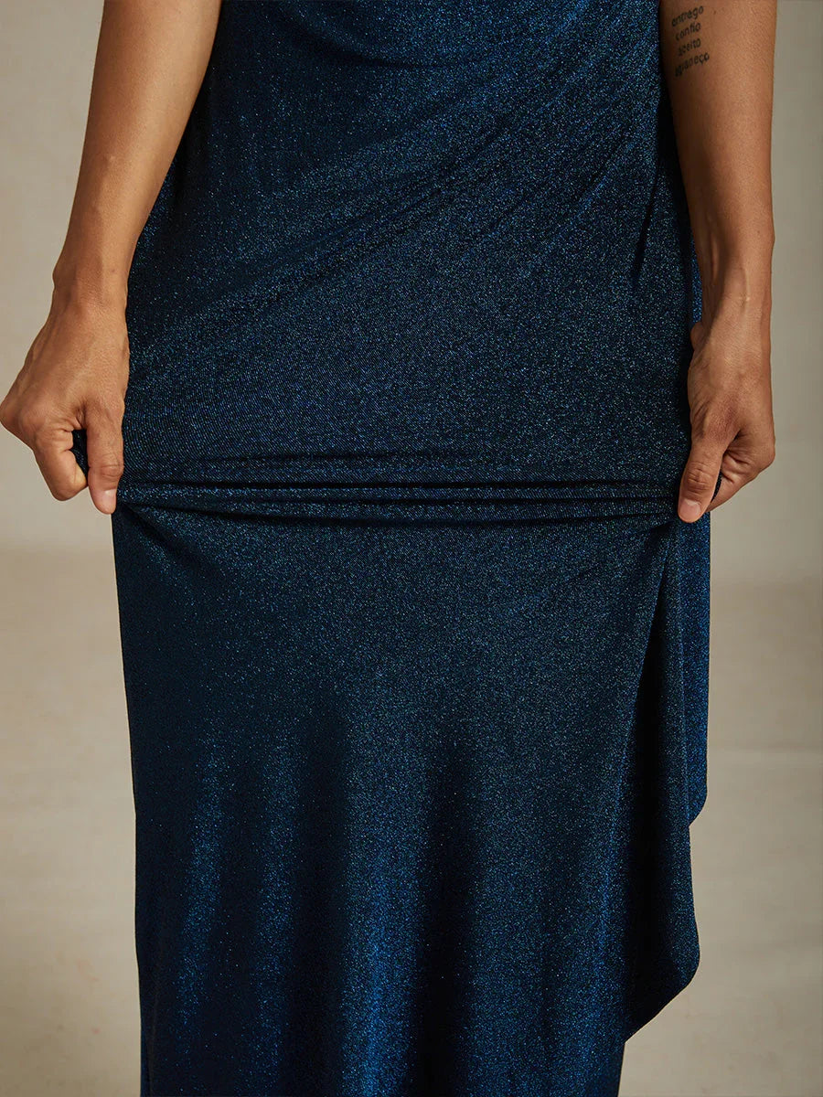 Cold Shoulder Glitter Metallic Knit Dress