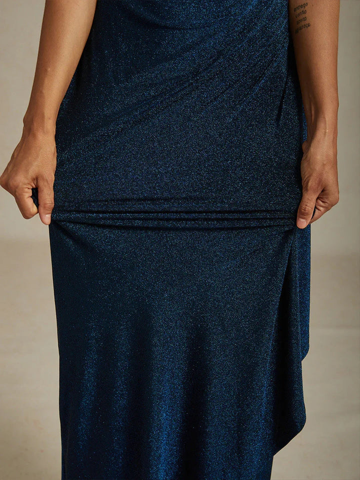 Cold Shoulder Glitter Metallic Knit Dress