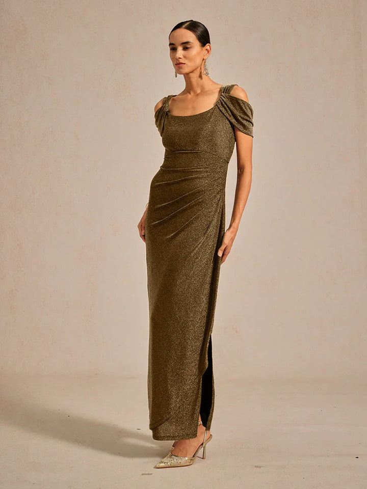 Cold Shoulder Glitter Metallic Knit Dress