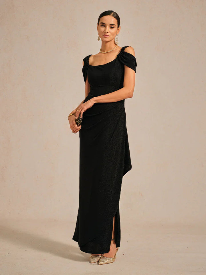 Cold Shoulder Glitter Metallic Knit Dress