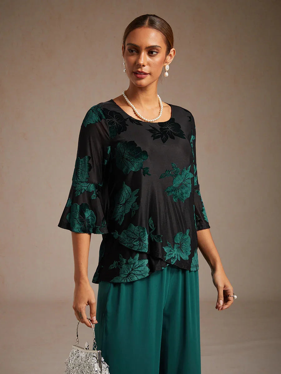 Dressy Floral Asymmetric Hem Blouse
