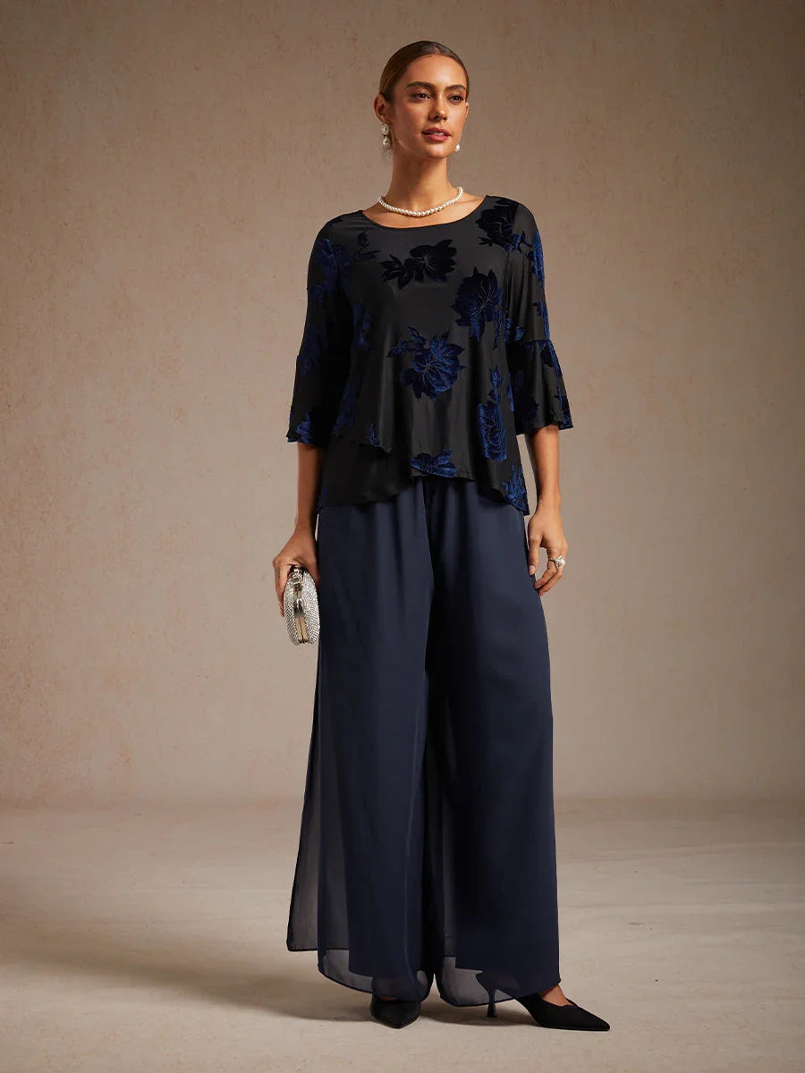 Dressy Floral Asymmetric Hem Blouse