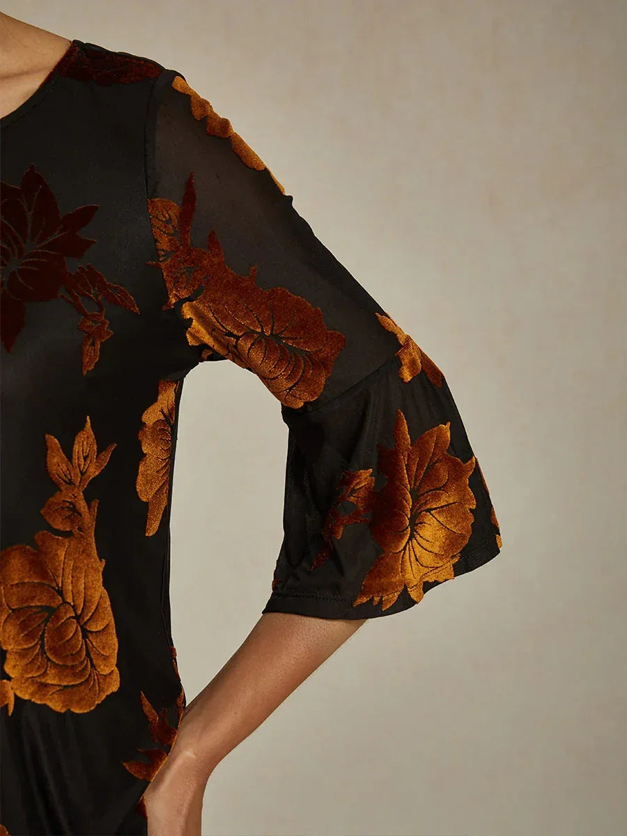 Dressy Floral Asymmetric Hem Blouse