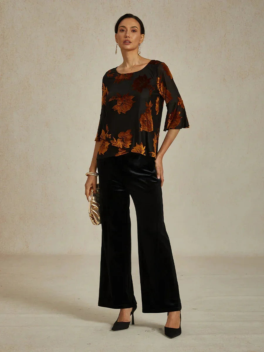 Dressy Floral Asymmetric Hem Blouse