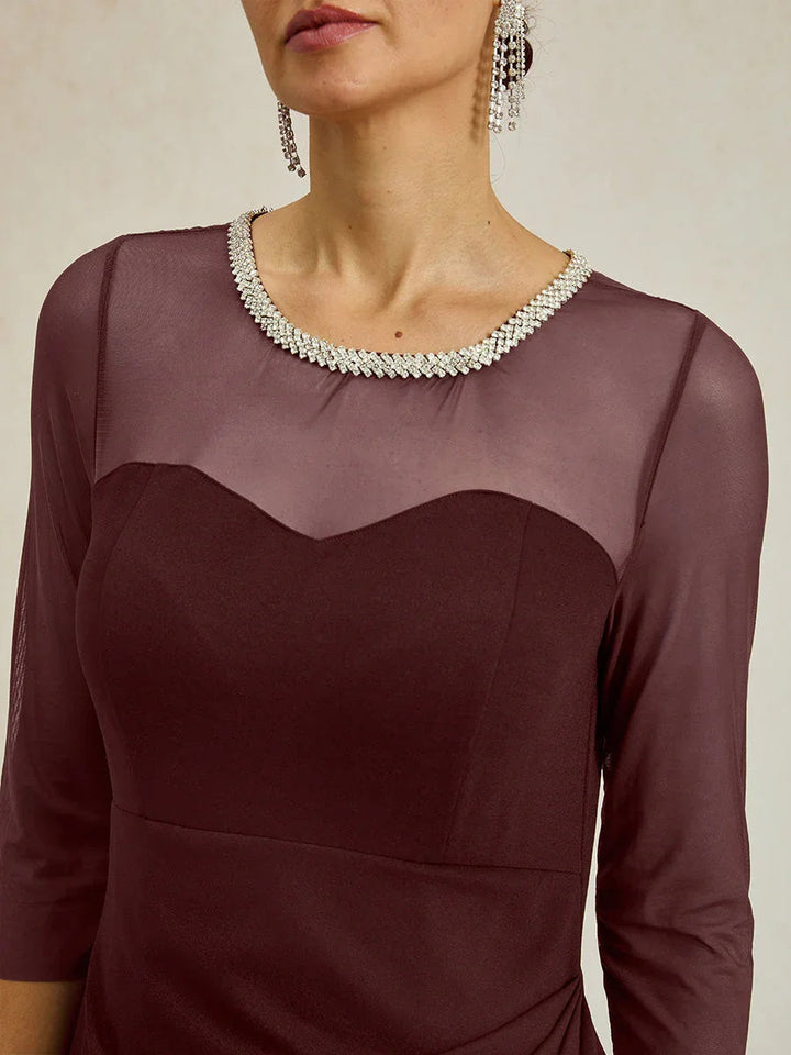 Elegant Beaded Illusion Neckline Formal Dress