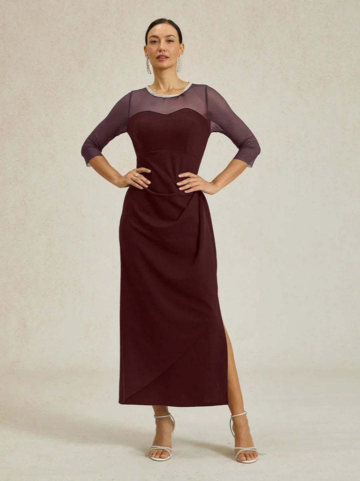 Elegant Beaded Illusion Neckline Formal Dress