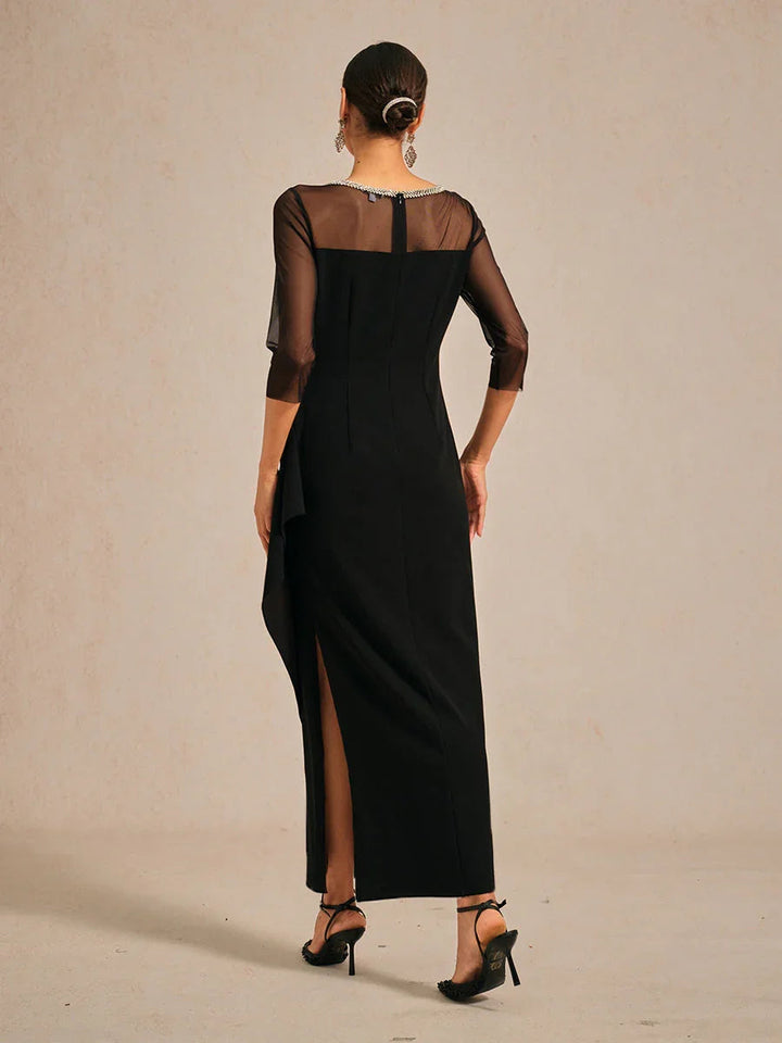 Elegant Beaded Illusion Neckline Formal Dress