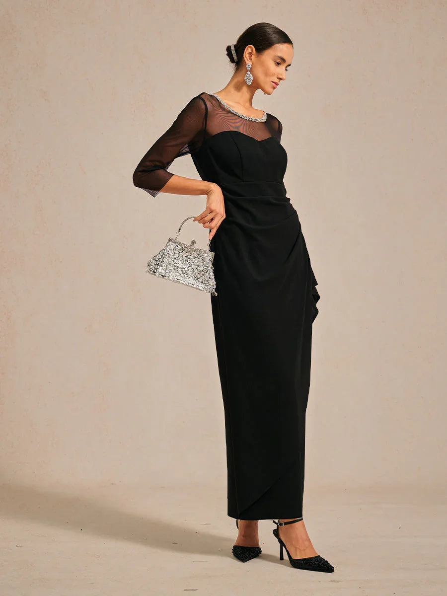 Elegant Beaded Illusion Neckline Formal Dress