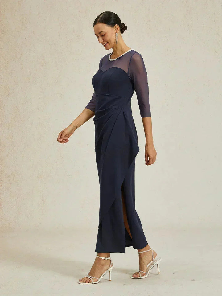 Elegant Beaded Illusion Neckline Formal Dress
