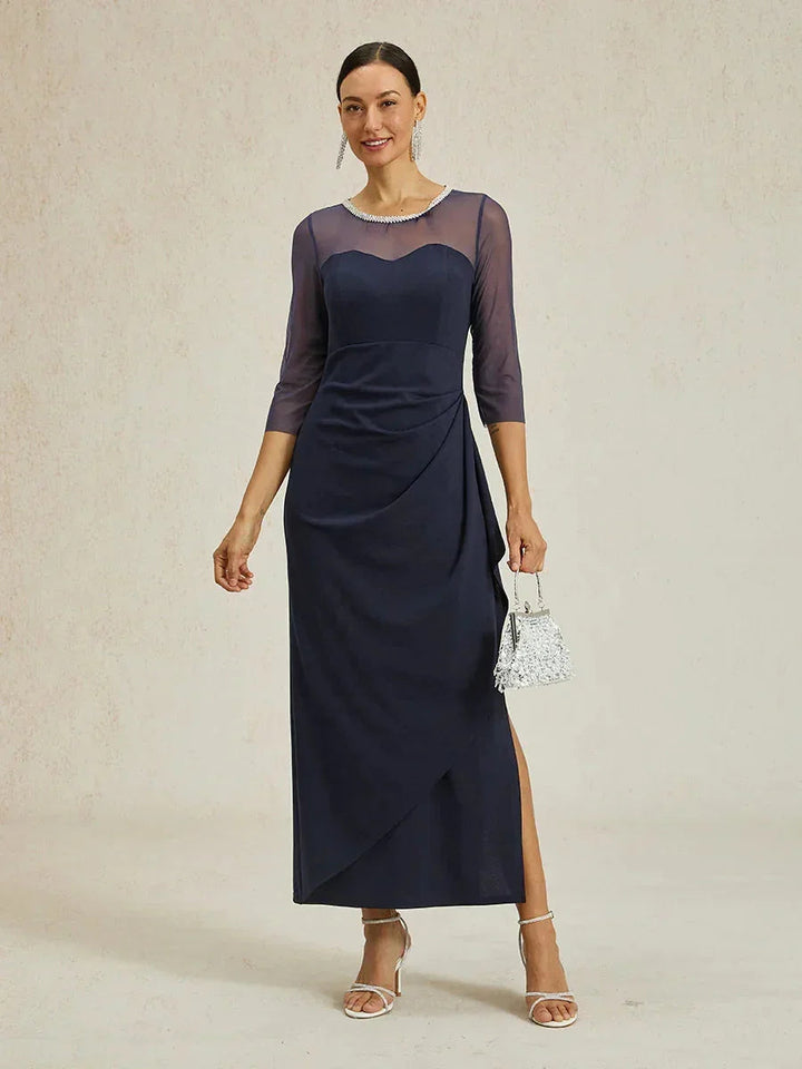 Elegant Beaded Illusion Neckline Formal Dress