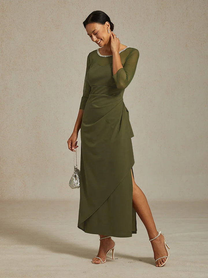 Elegant Beaded Illusion Neckline Formal Dress