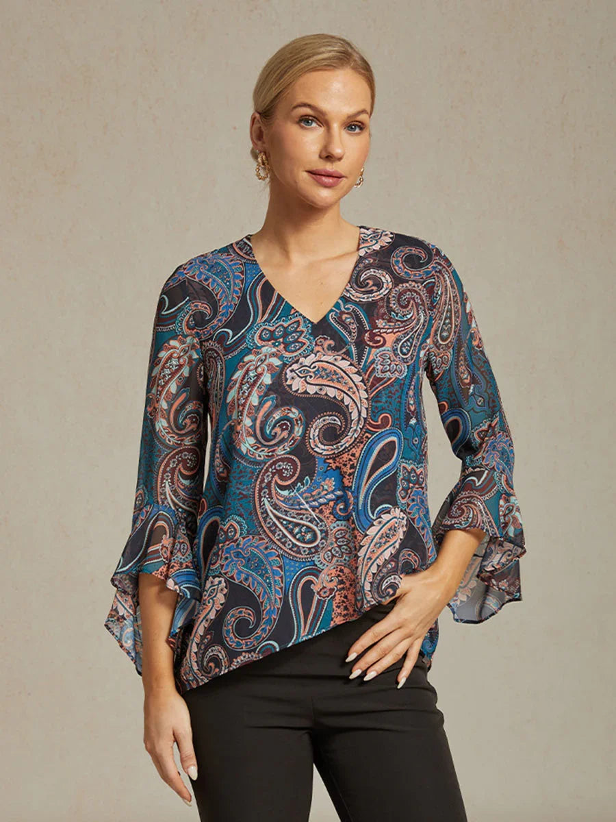 Elegant Boho Chiffon Ruffle Sleeve Blouse