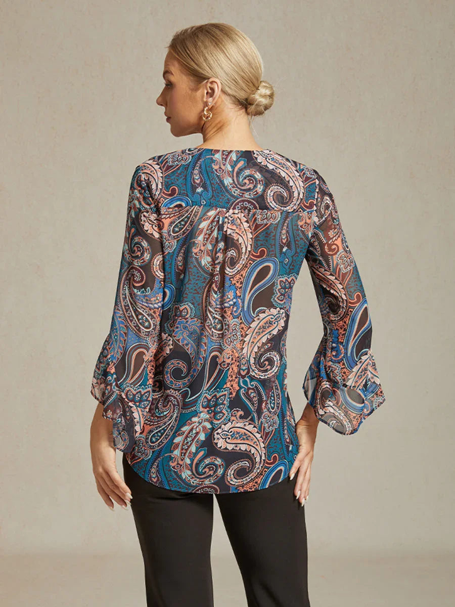 Elegant Boho Chiffon Ruffle Sleeve Blouse