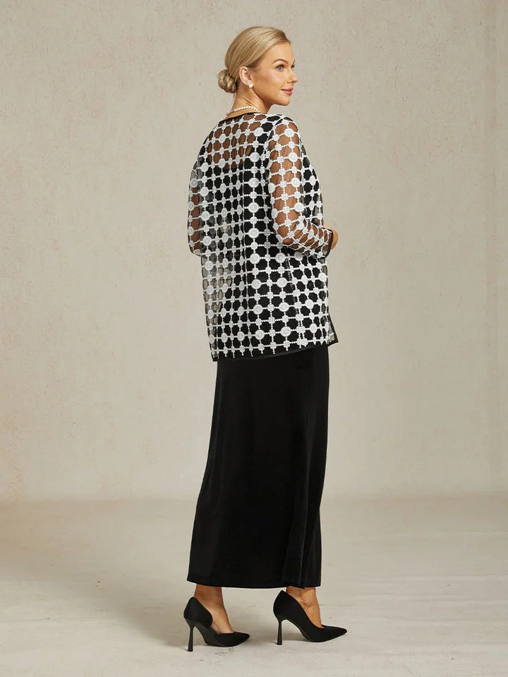 Geometric Polka Dot Embroidered Lace Jacket in Black and White