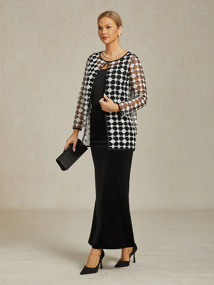 Geometric Polka Dot Embroidered Lace Jacket in Black and White