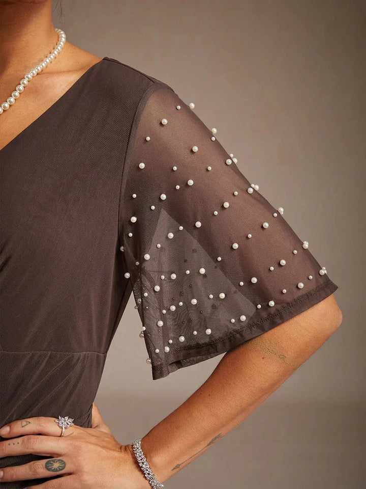 Elegant Formal Dress with Embellished Flutter Sleeves