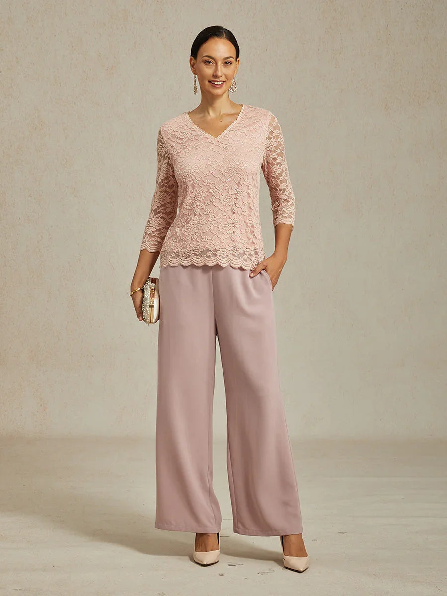 Feminine V-Neck Stretch Lace Top with Scalloped Hem