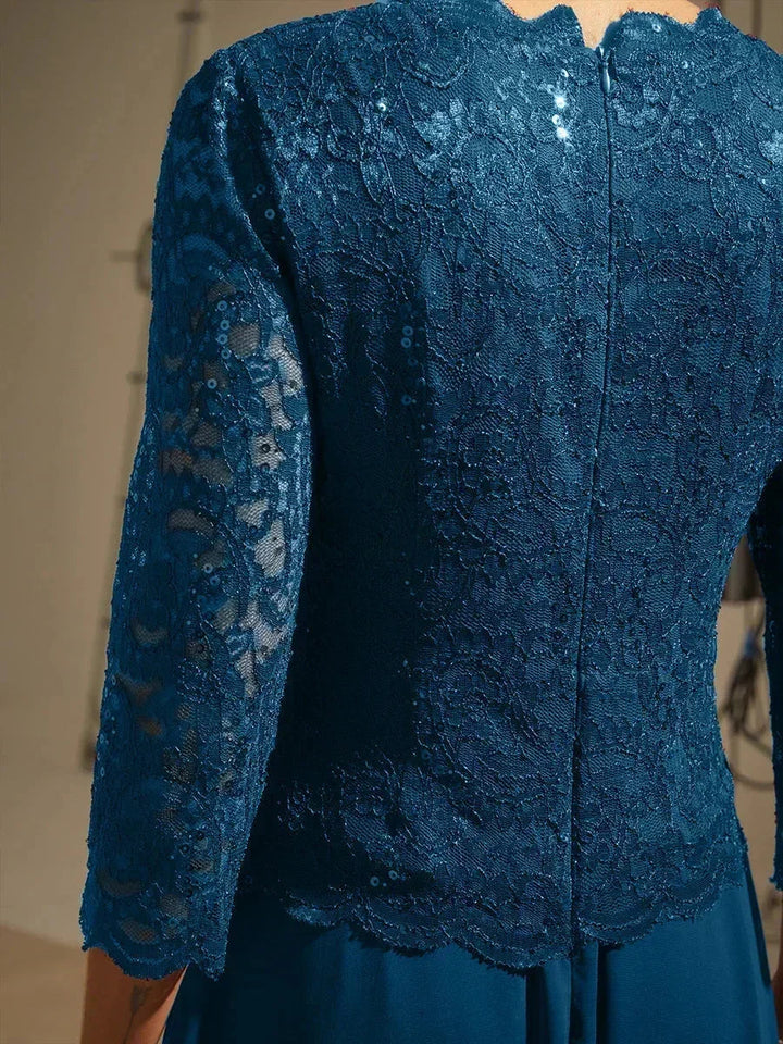 Elegant Lace and Chiffon Floor-Length Dress