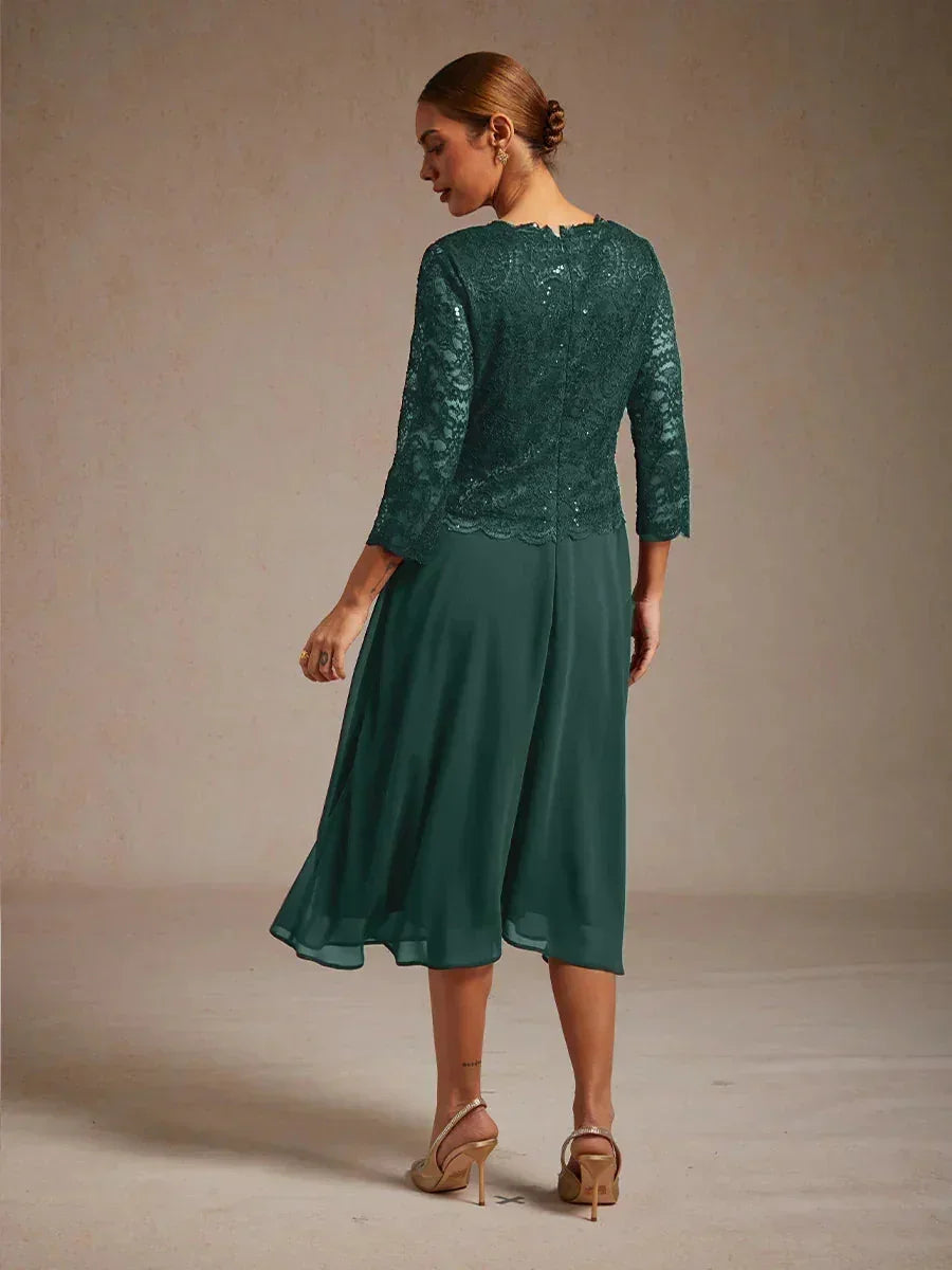 Elegant Lace and Chiffon Tea-Length Dress
