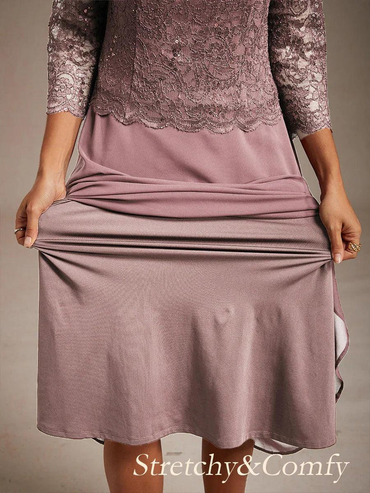 Elegant Lace and Chiffon Tea-Length Dress
