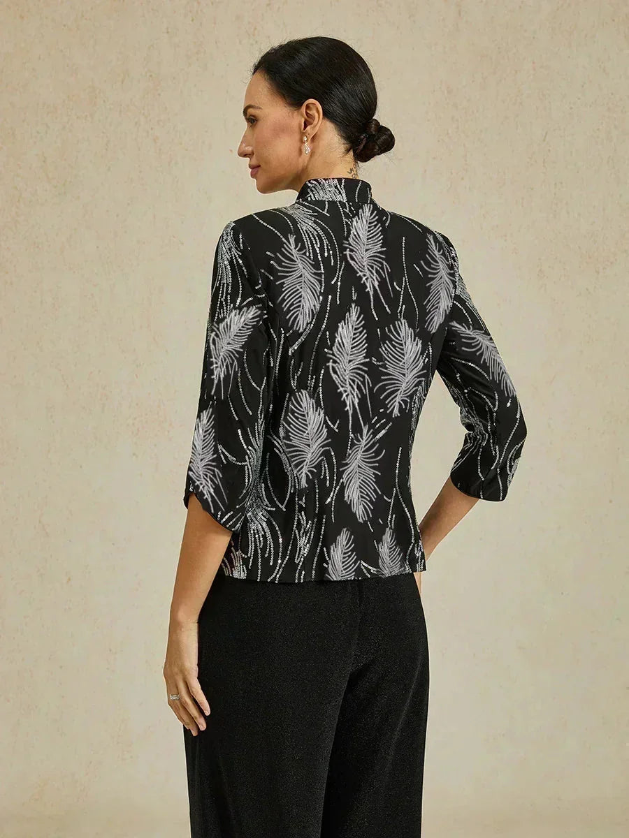 Elegant Mandarin Collar Sequin Twinset