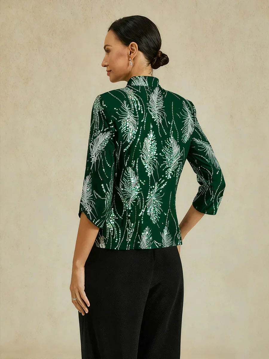 Elegant Mandarin Collar Sequin Twinset