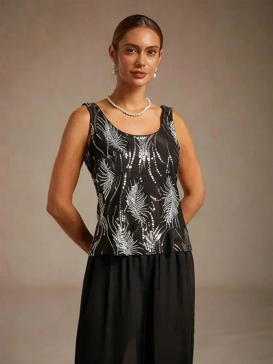 Elegant Mandarin Collar Jacket And Pants 3 Piece Sets