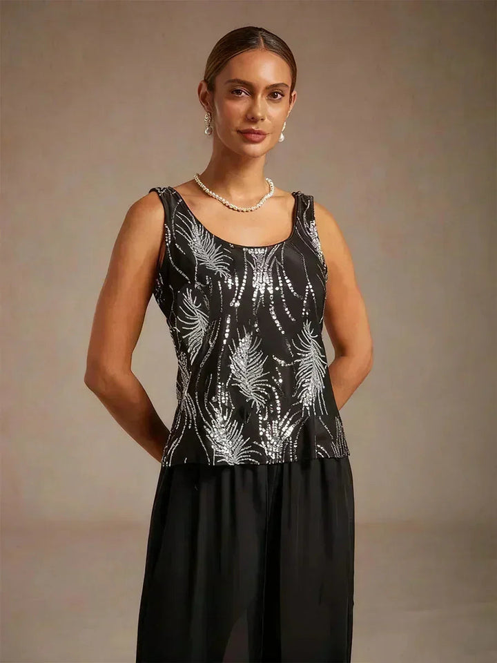 Elegant Mandarin Collar Jacket And Pants 3 Piece Sets