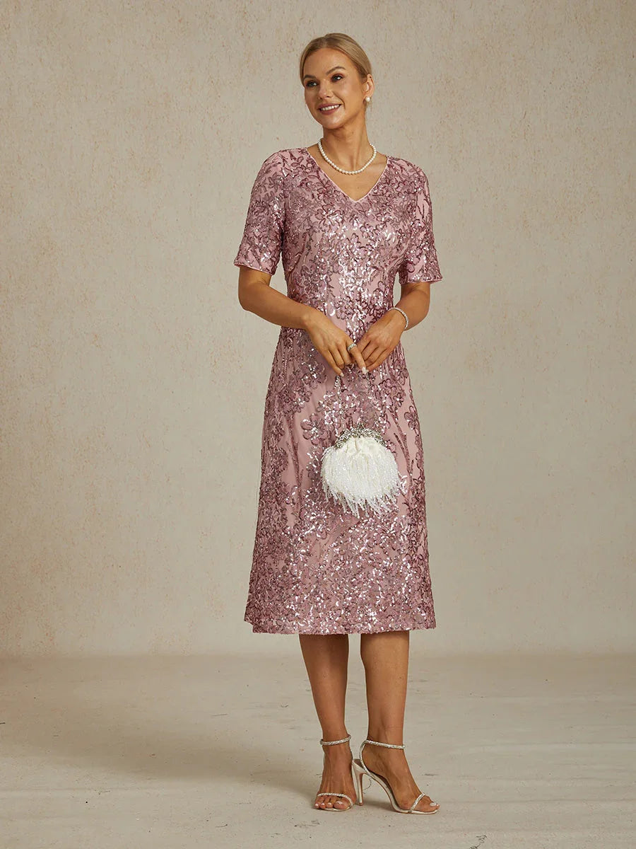 Elegant V-Neck Sequin Short Dress