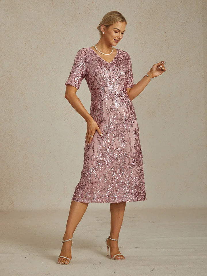 Elegant V-Neck Sequin Short Dress