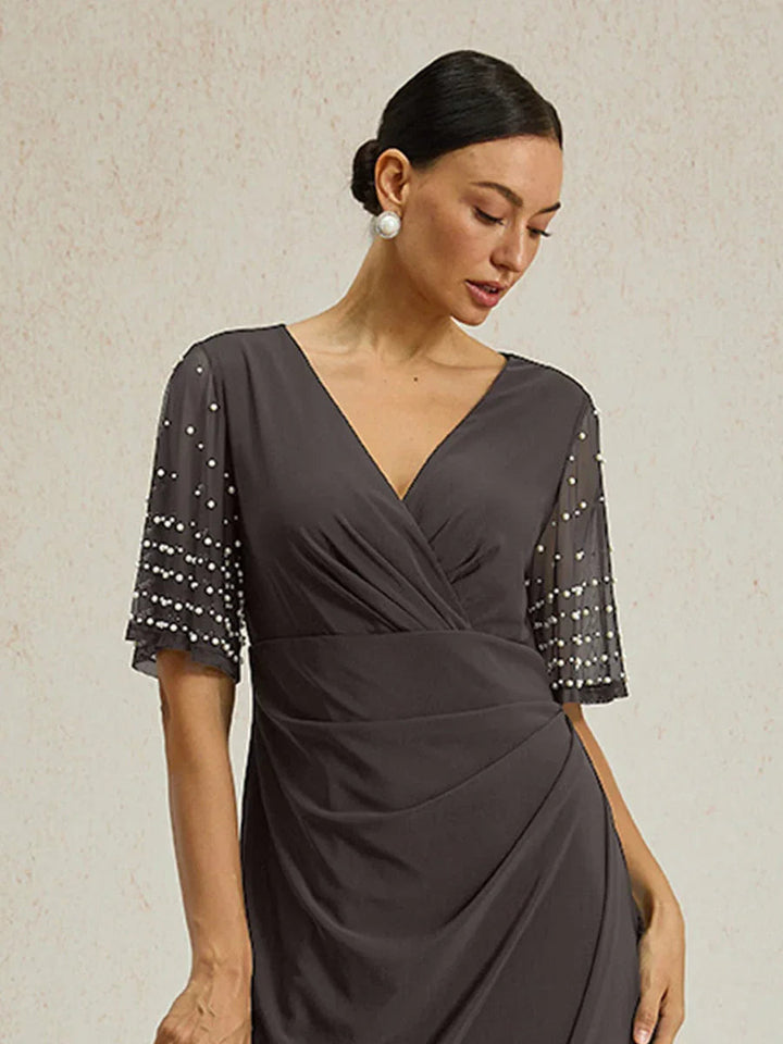 Elegant Formal Dress with Embellished Flutter Sleeves