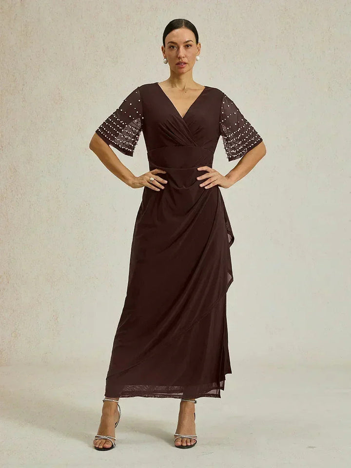 Elegant Formal Dress with Embellished Flutter Sleeves