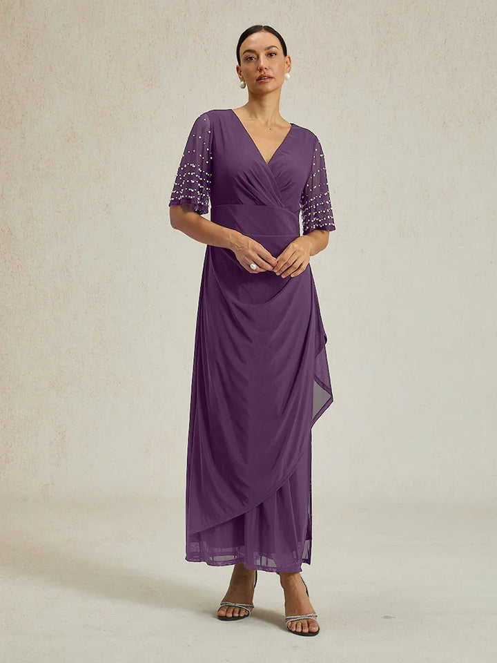 Elegant Formal Dress with Embellished Flutter Sleeves