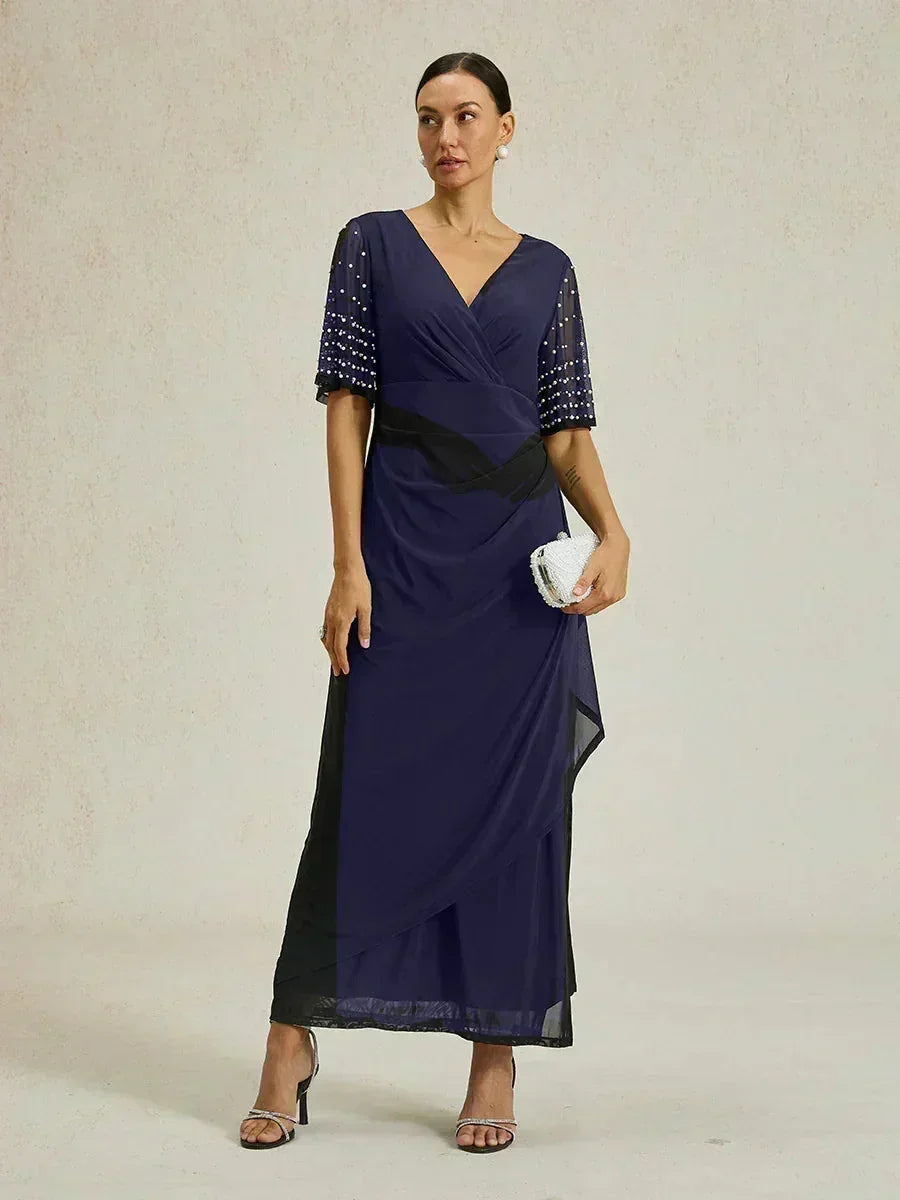 Elegant Formal Dress with Embellished Flutter Sleeves