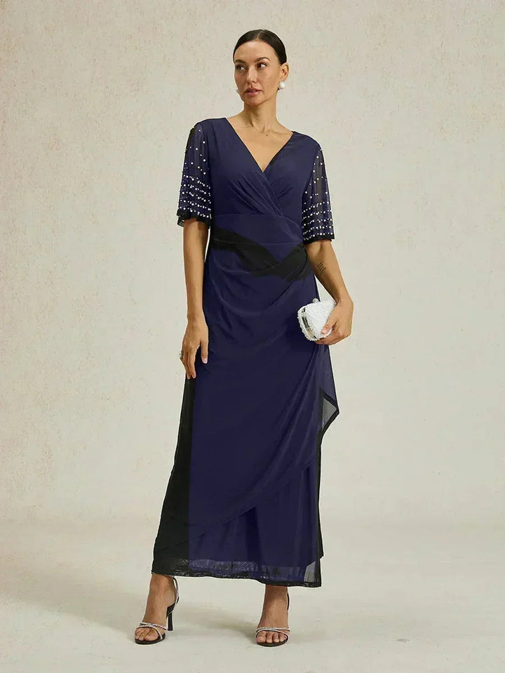 Elegant Formal Dress with Embellished Flutter Sleeves