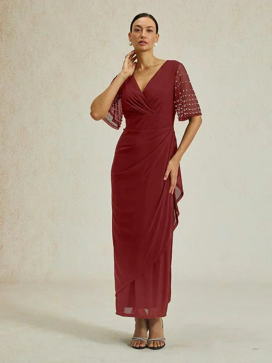 Elegant Formal Dress with Embellished Flutter Sleeves