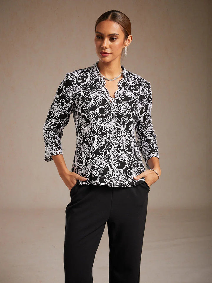 Floral Embroidered V-Neck Blouse