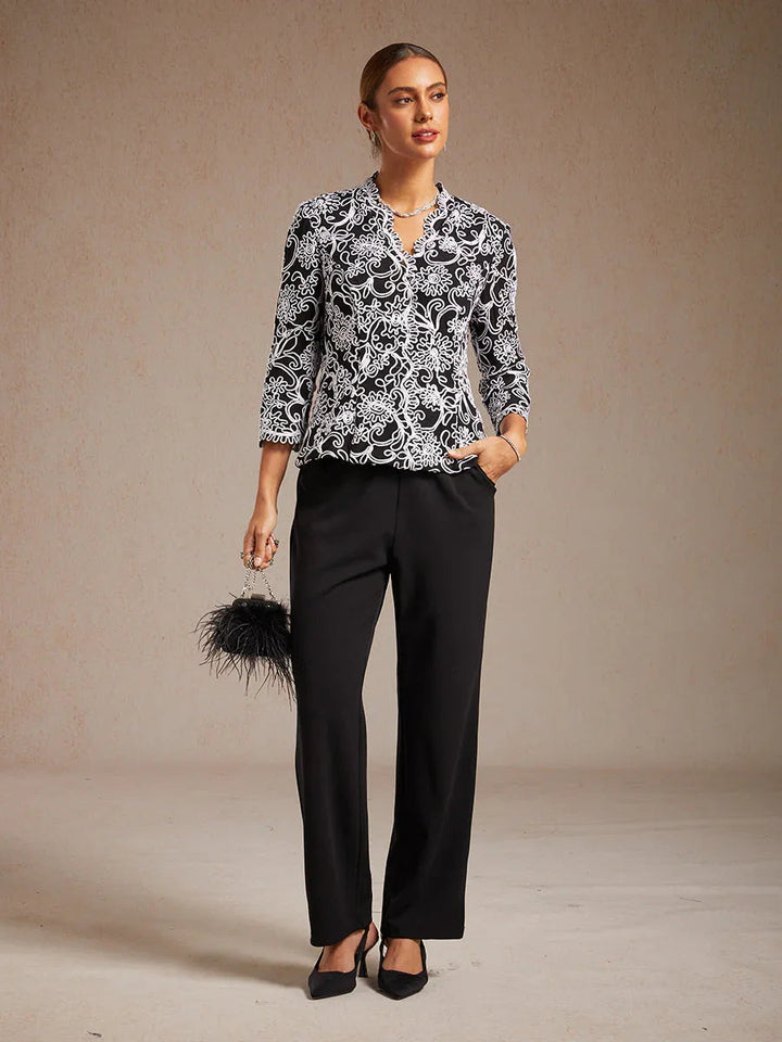 Floral Embroidered V-Neck Blouse