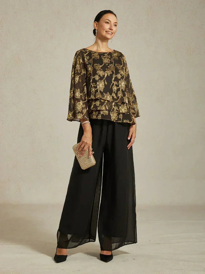 Straight Leg Pant With Chiffon Split Leg Overlay