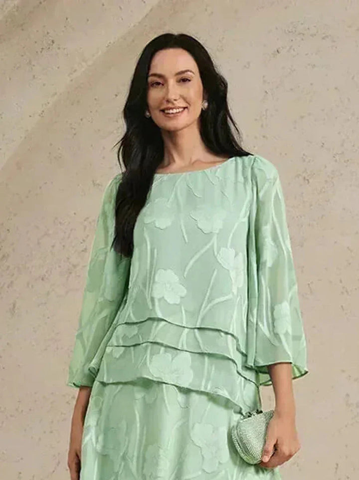Floral Chiffon Blouse And Midi Skirt Set