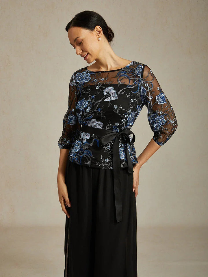 Elegant Embroidered Floral Pant Suits