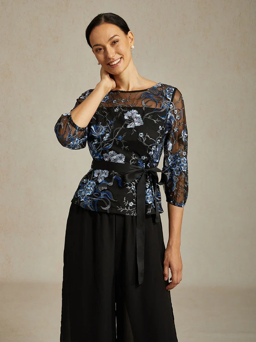 Elegant Embroidered Floral Pant Suits