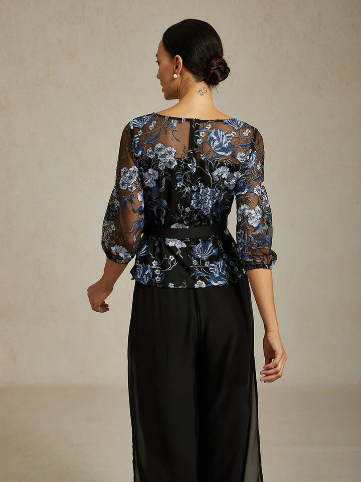 Elegant Embroidered Floral Pant Suits