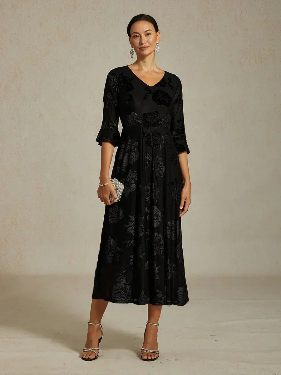 Floral A-Line Dress with Flutter Sleeves