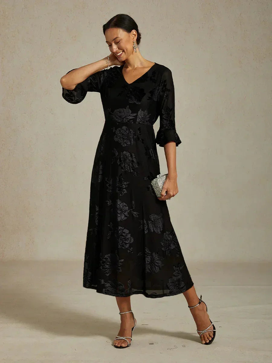 Floral A-Line Dress with Flutter Sleeves